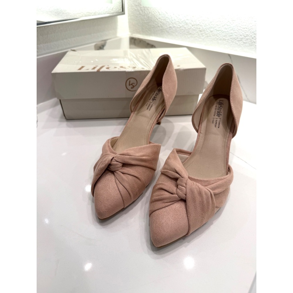 LifeStride Abby Blush Pink Microsuede Knotted Pointed Toe Kitten Heels 8.5